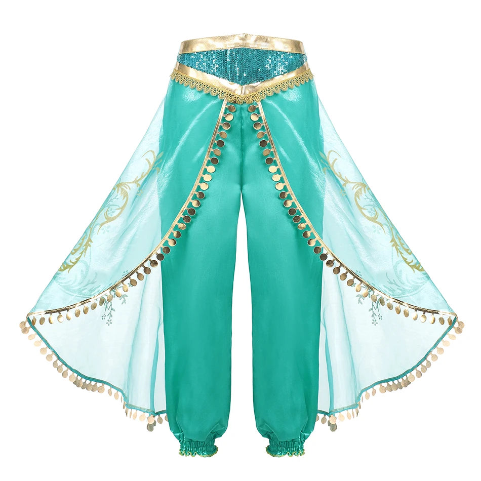Classic Princess Jasmine Costume for Girls Halloween Carnival Aladdin Cosplay Jasmine Party Clothing Kid Purim Dress Up