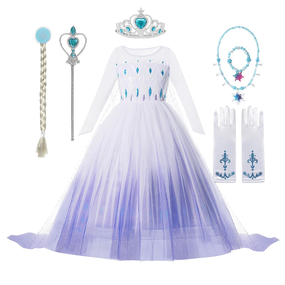 Elsa Anna Costume for Kids Little Girls Dress Children Performance Cloak Dress Up Kids Carnival Long Sleeve Cosplay Dresses