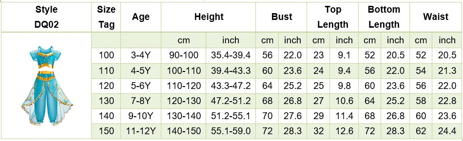 Kids Princess Tops and Skirt Little Girls Jasmine Carnival Clothing Set Children Summer Party Clothing Kids Cosplay Dresses