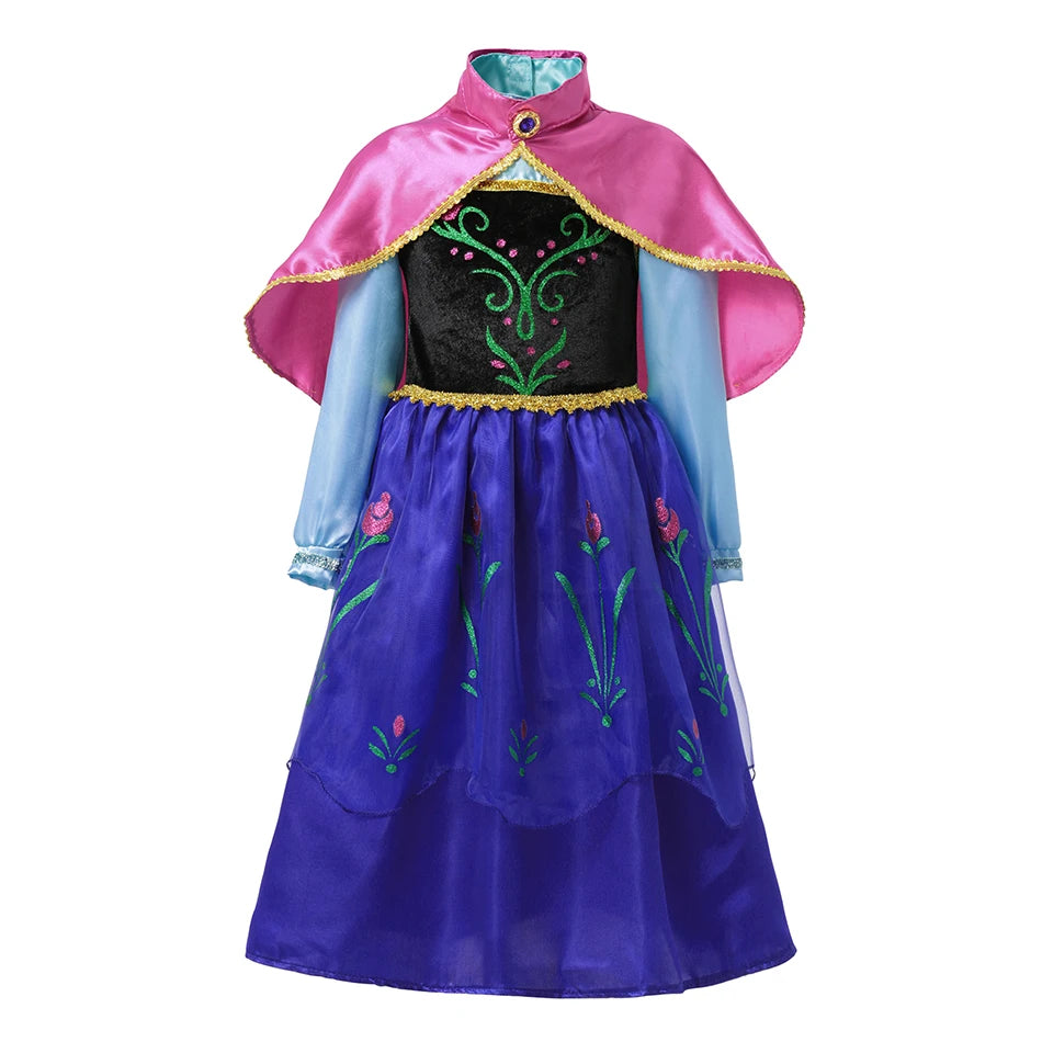 Elsa Anna Costume for Kids Little Girls Dress Children Performance Cloak Dress Up Kids Carnival Long Sleeve Cosplay Dresses