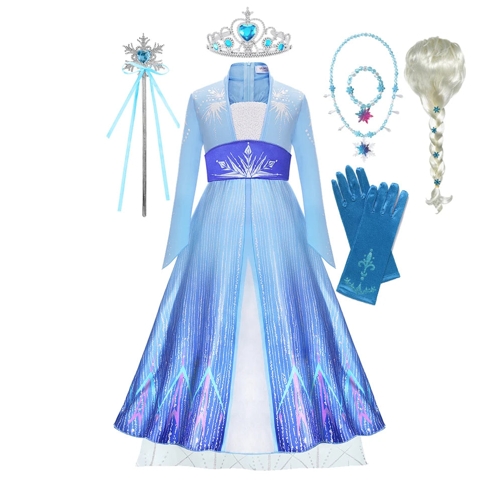 Elsa Anna Costume for Kids Little Girls Dress Children Performance Cloak Dress Up Kids Carnival Long Sleeve Cosplay Dresses