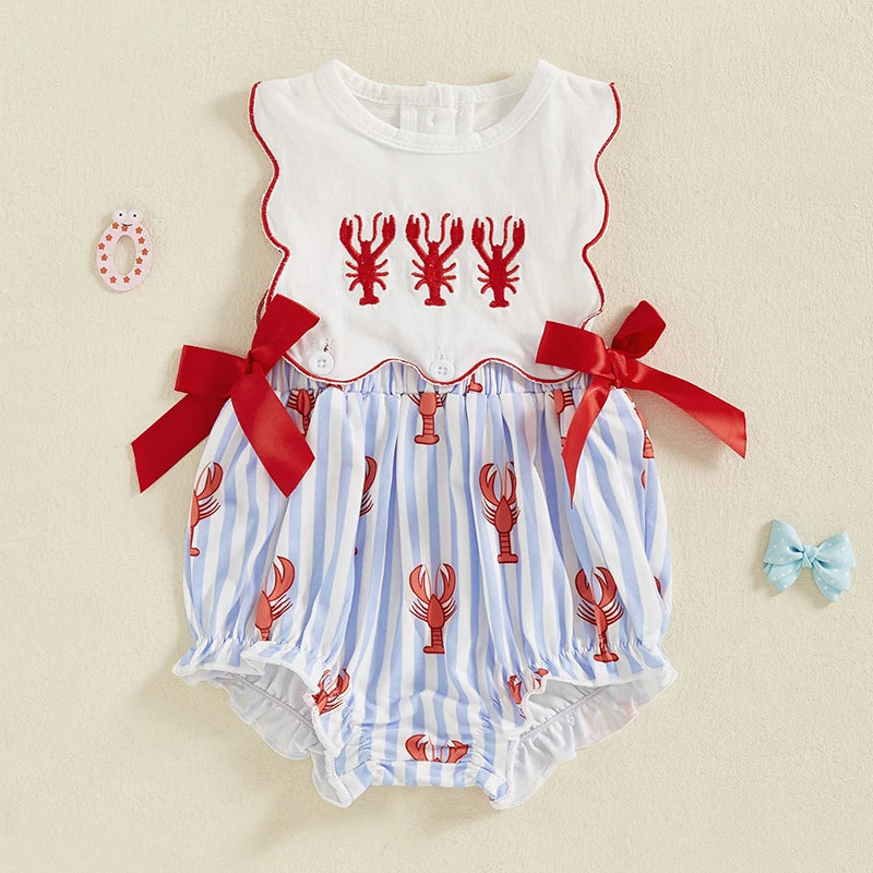 Summer Newborn Baby Casual Lobster Stripe Print Sleeveless Rompers Girl Clothes Fashion Sleeveless Jumpsuit Baby Romper Costume