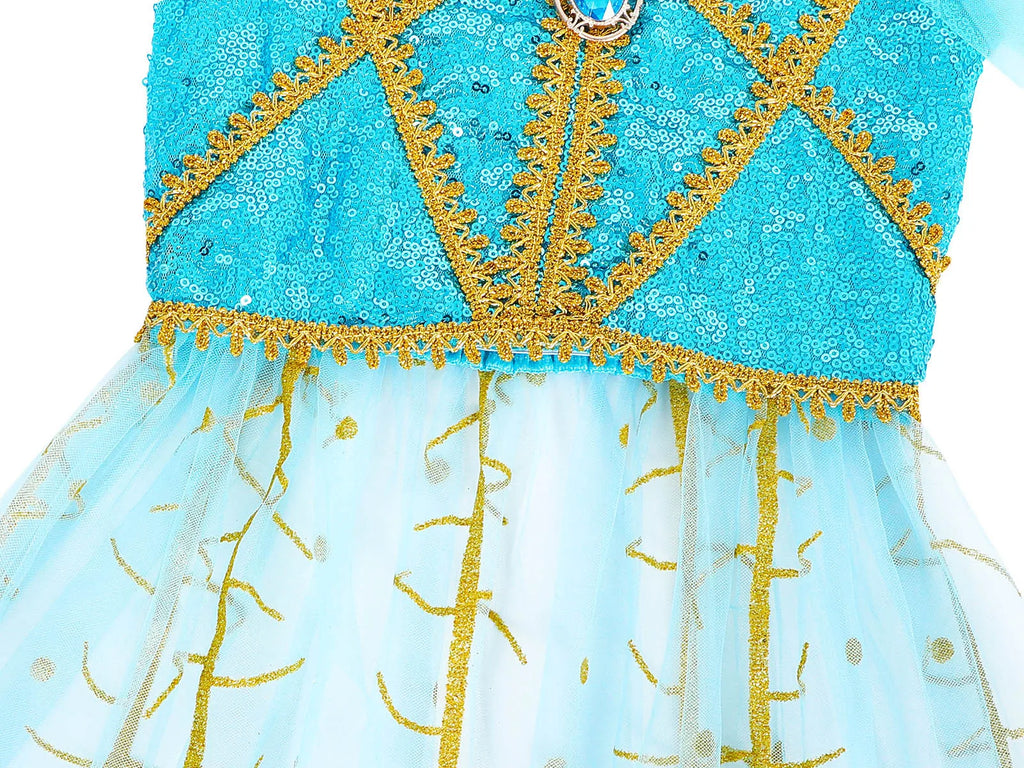 Halloween Costume Aladdin Jasmine Dress For Girl Magic Lamp Live Action Movie Princess Cosplay Costume Tops And Pants With Cloak