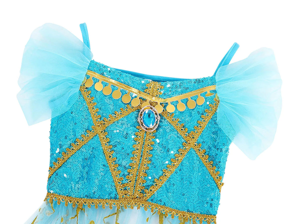 Halloween Costume Aladdin Jasmine Dress For Girl Magic Lamp Live Action Movie Princess Cosplay Costume Tops And Pants With Cloak