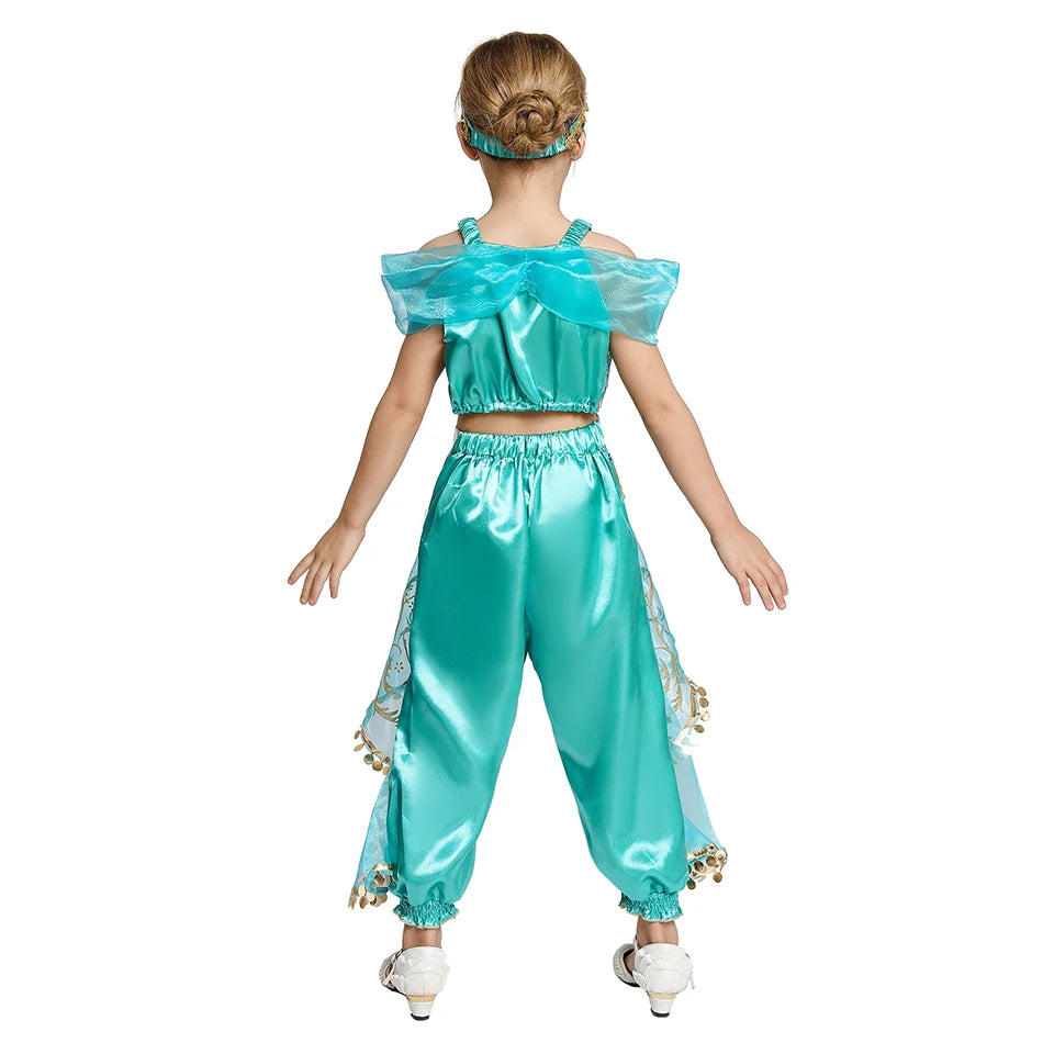 Classic Princess Jasmine Costume for Girls Halloween Carnival Aladdin Cosplay Jasmine Party Clothing Kid Purim Dress Up