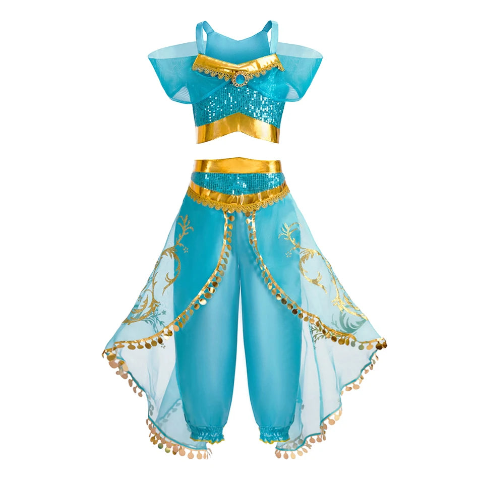 Kids Princess Tops and Skirt Little Girls Jasmine Carnival Clothing Set Children Summer Party Clothing Kids Cosplay Dresses