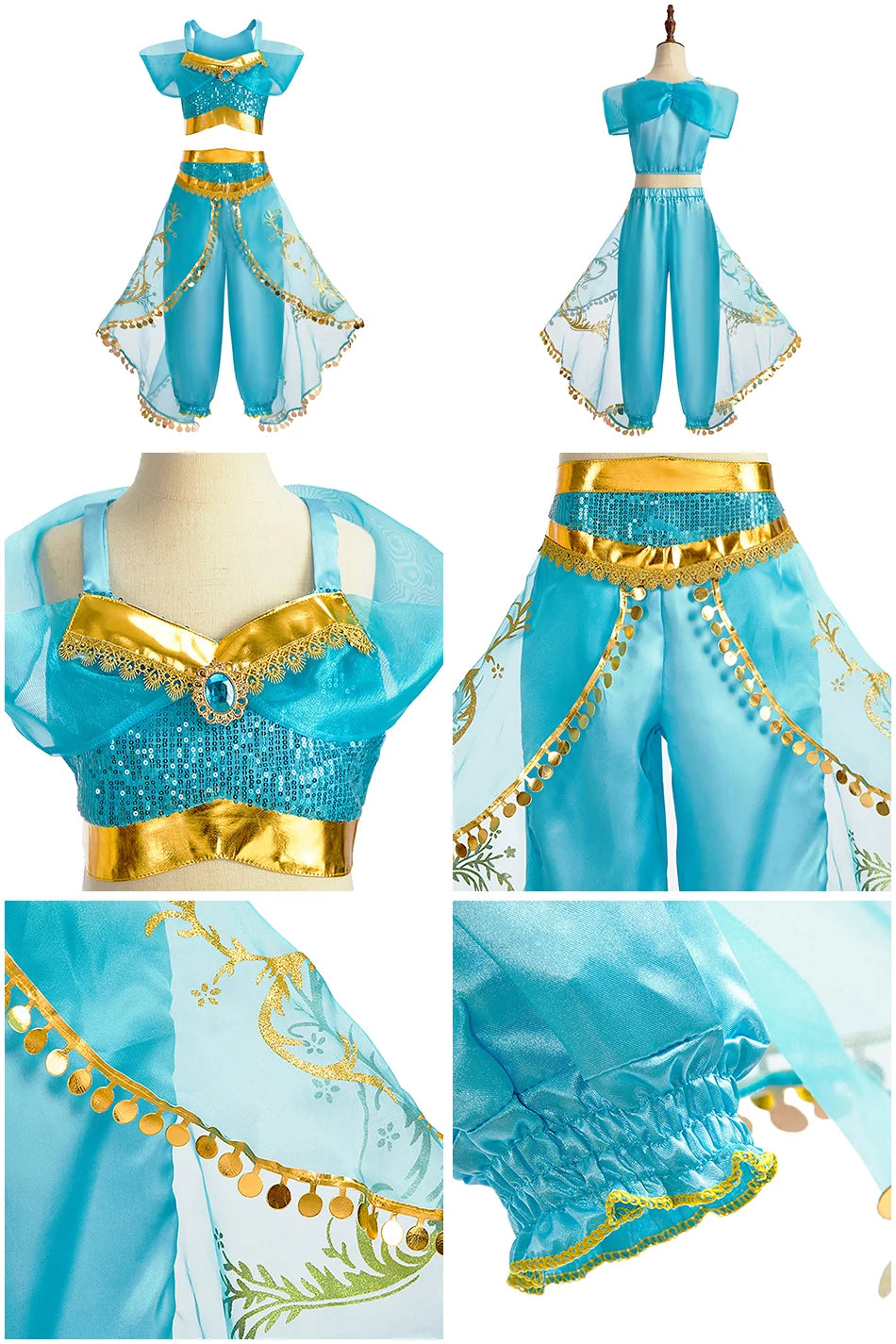 Kids Princess Tops and Skirt Little Girls Jasmine Carnival Clothing Set Children Summer Party Clothing Kids Cosplay Dresses