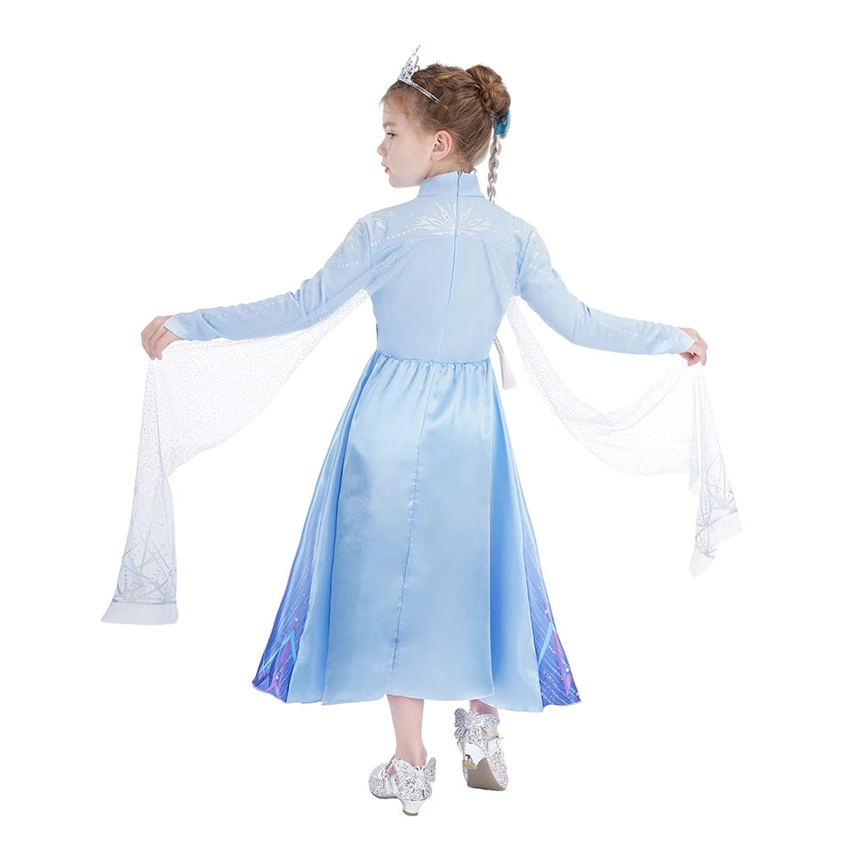 Elsa Anna Costume for Kids Little Girls Dress Children Performance Cloak Dress Up Kids Carnival Long Sleeve Cosplay Dresses