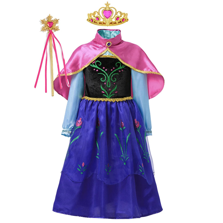 Elsa Anna Costume for Kids Little Girls Dress Children Performance Cloak Dress Up Kids Carnival Long Sleeve Cosplay Dresses