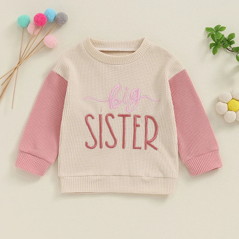 Toddler Clothes Baby Girl Boy Big Sister Crewneck Sweatshirt Big Brother Oversized Sweater Waffle Fall Children's Clothing