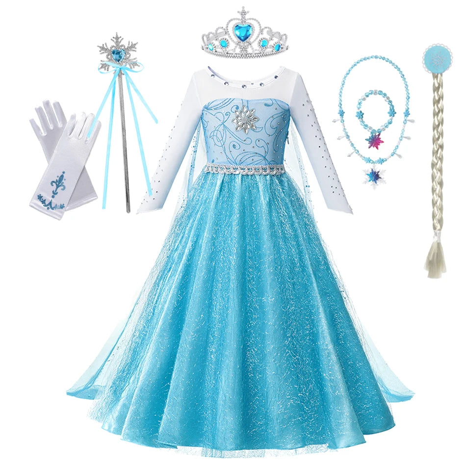 Elsa Anna Costume for Kids Little Girls Dress Children Performance Cloak Dress Up Kids Carnival Long Sleeve Cosplay Dresses