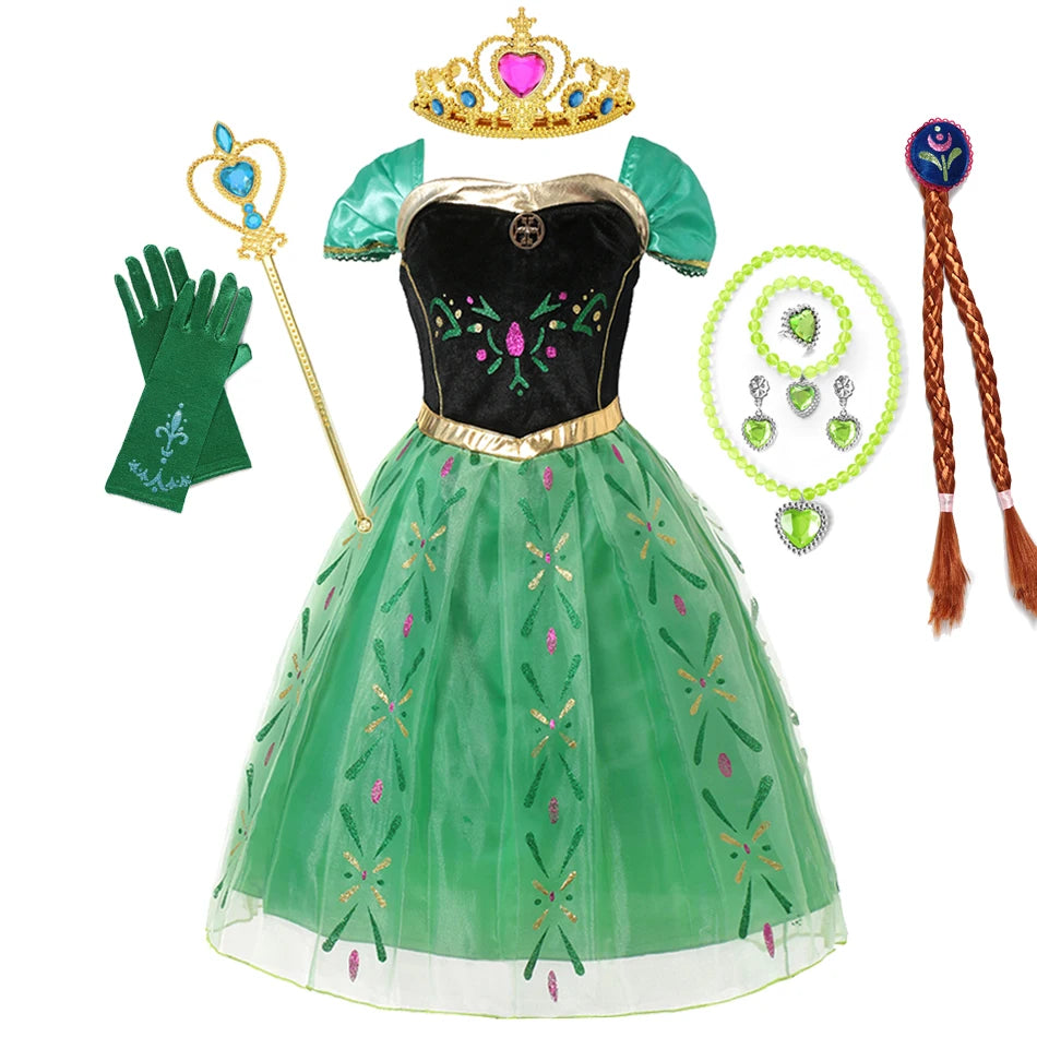 Elsa Anna Costume for Kids Little Girls Dress Children Performance Cloak Dress Up Kids Carnival Long Sleeve Cosplay Dresses