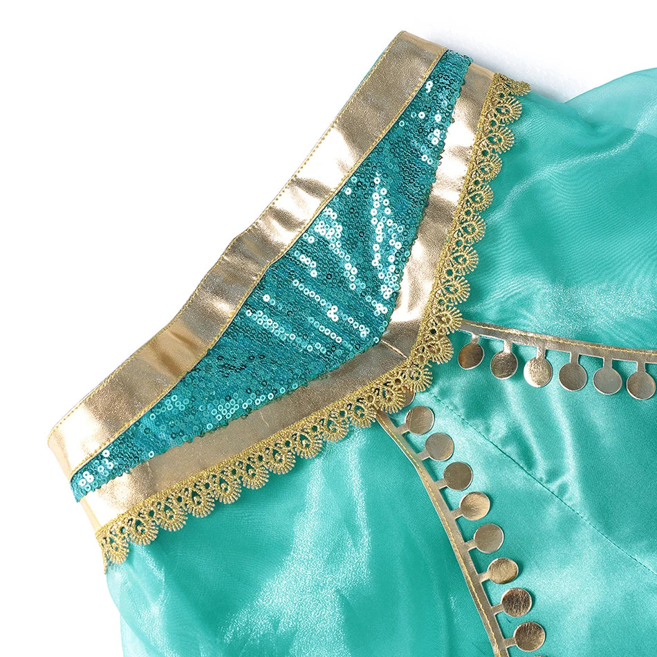 Classic Princess Jasmine Costume for Girls Halloween Carnival Aladdin Cosplay Jasmine Party Clothing Kid Purim Dress Up