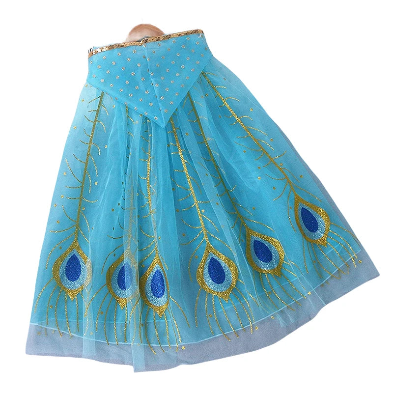 Halloween Costume Aladdin Jasmine Dress For Girl Magic Lamp Live Action Movie Princess Cosplay Costume Tops And Pants With Cloak