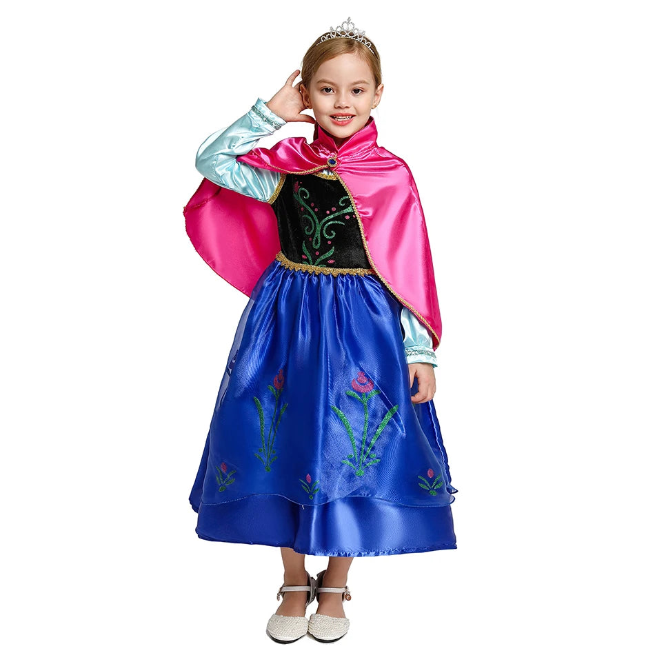 Elsa Anna Costume for Kids Little Girls Dress Children Performance Cloak Dress Up Kids Carnival Long Sleeve Cosplay Dresses
