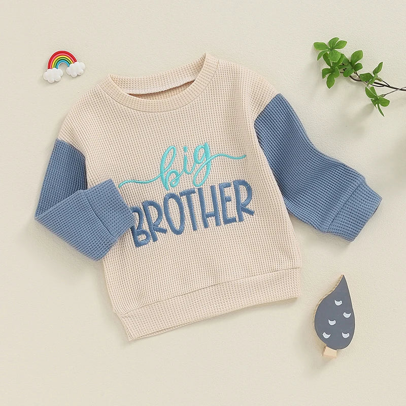 Toddler Clothes Baby Girl Boy Big Sister Crewneck Sweatshirt Big Brother Oversized Sweater Waffle Fall Children's Clothing