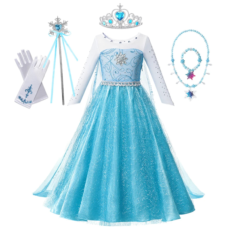 Elsa Anna Costume for Kids Little Girls Dress Children Performance Cloak Dress Up Kids Carnival Long Sleeve Cosplay Dresses