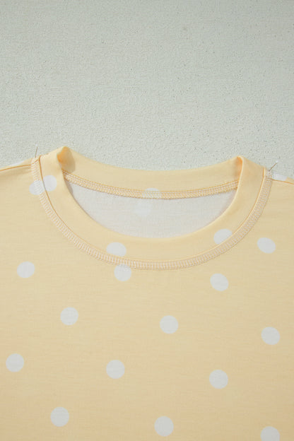 Black Exposed Seam Detail Polka Dot Loose Tee Drawstring Shorts Set