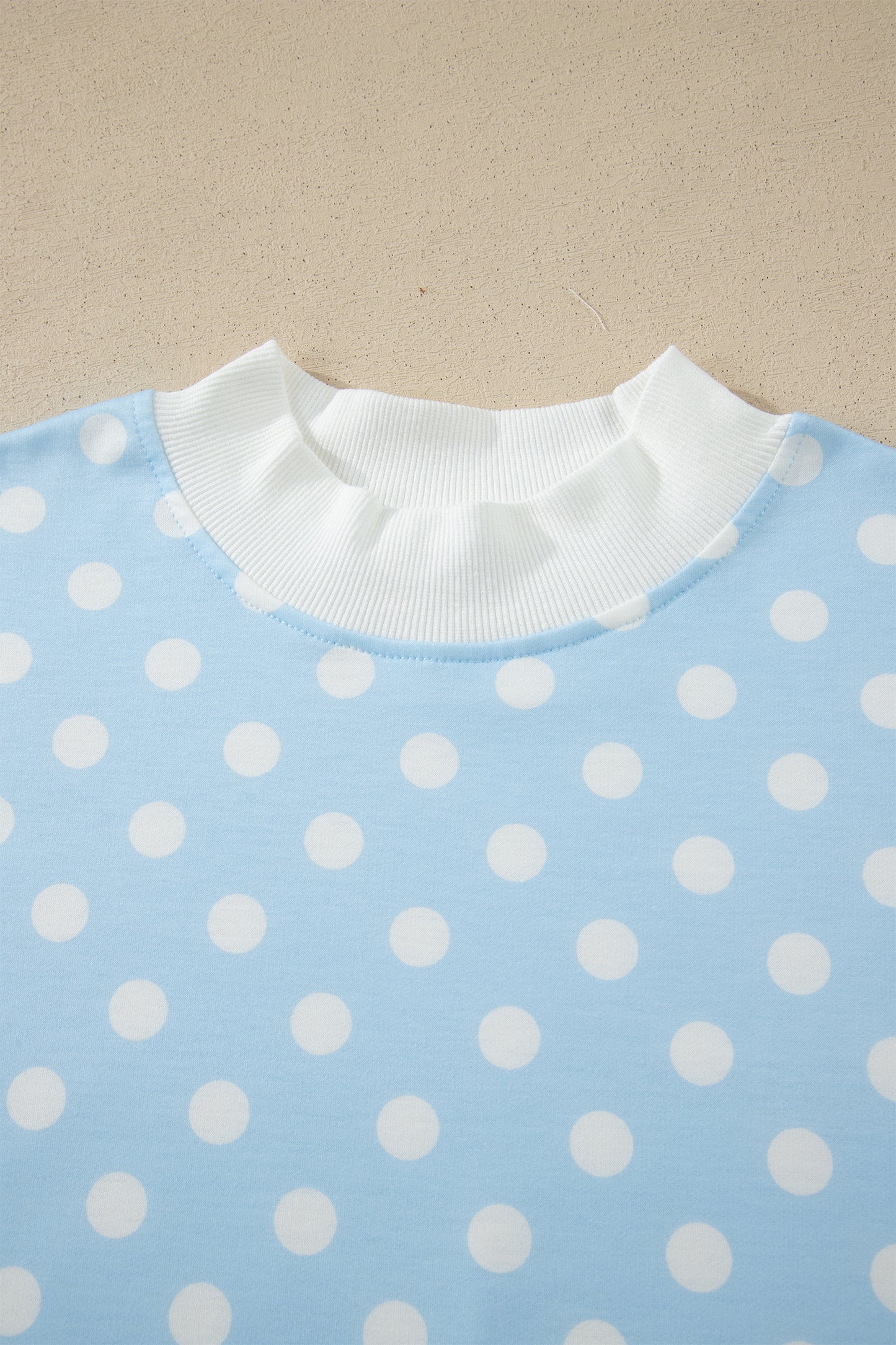 Pink Polka Dot Print Color Block Trim Mock Neck Short Set