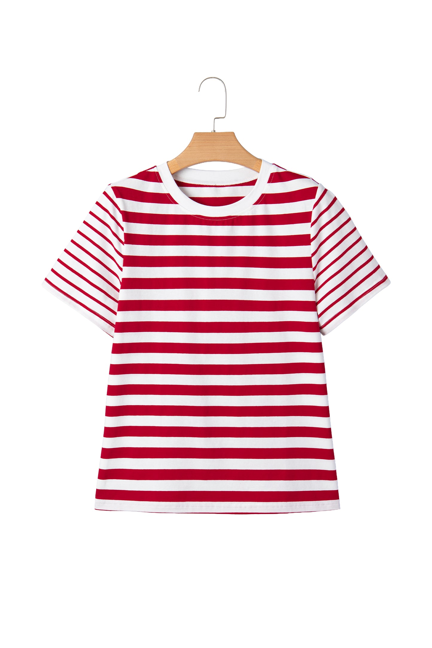 Red Stripe Patchwork Round Neck T Shirt