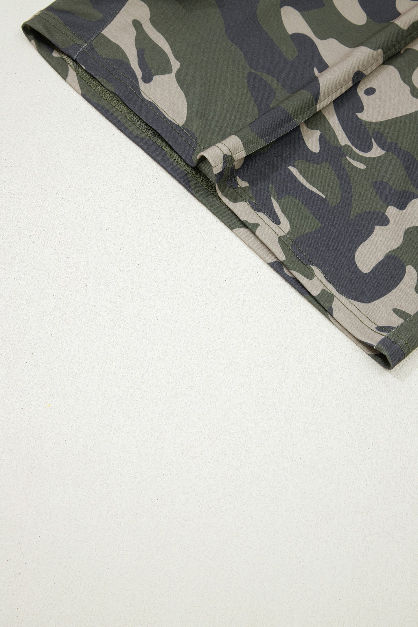 Green Tie Elastic Waist Pocketed Plus Size Camo Shorts
