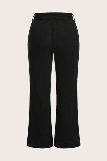Black Plus Size Knot Waist Textured Shift Pants