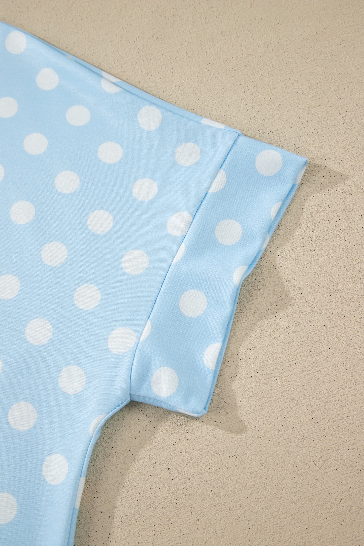 Pink Polka Dot Print Color Block Trim Mock Neck Short Set