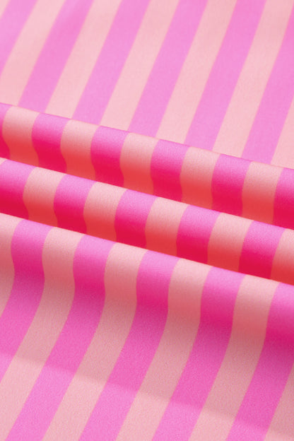 Pink Stripe Split Neck Ruffled Summer Blouse