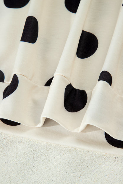 Beige Polka Dot Print V Neck Tee Short Set