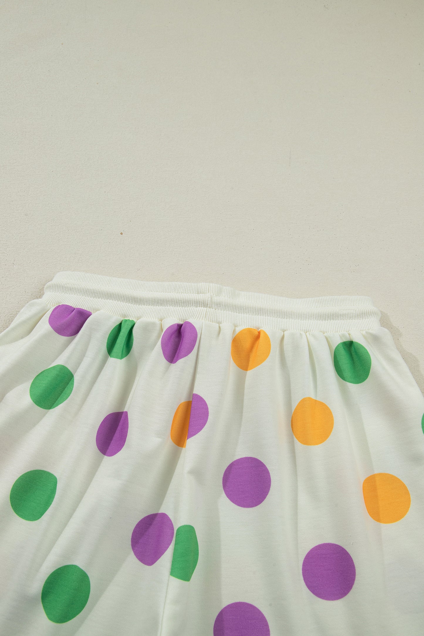 Pink Polka Dot Print Drop Shoulder Pullover Drawstring Shorts Set