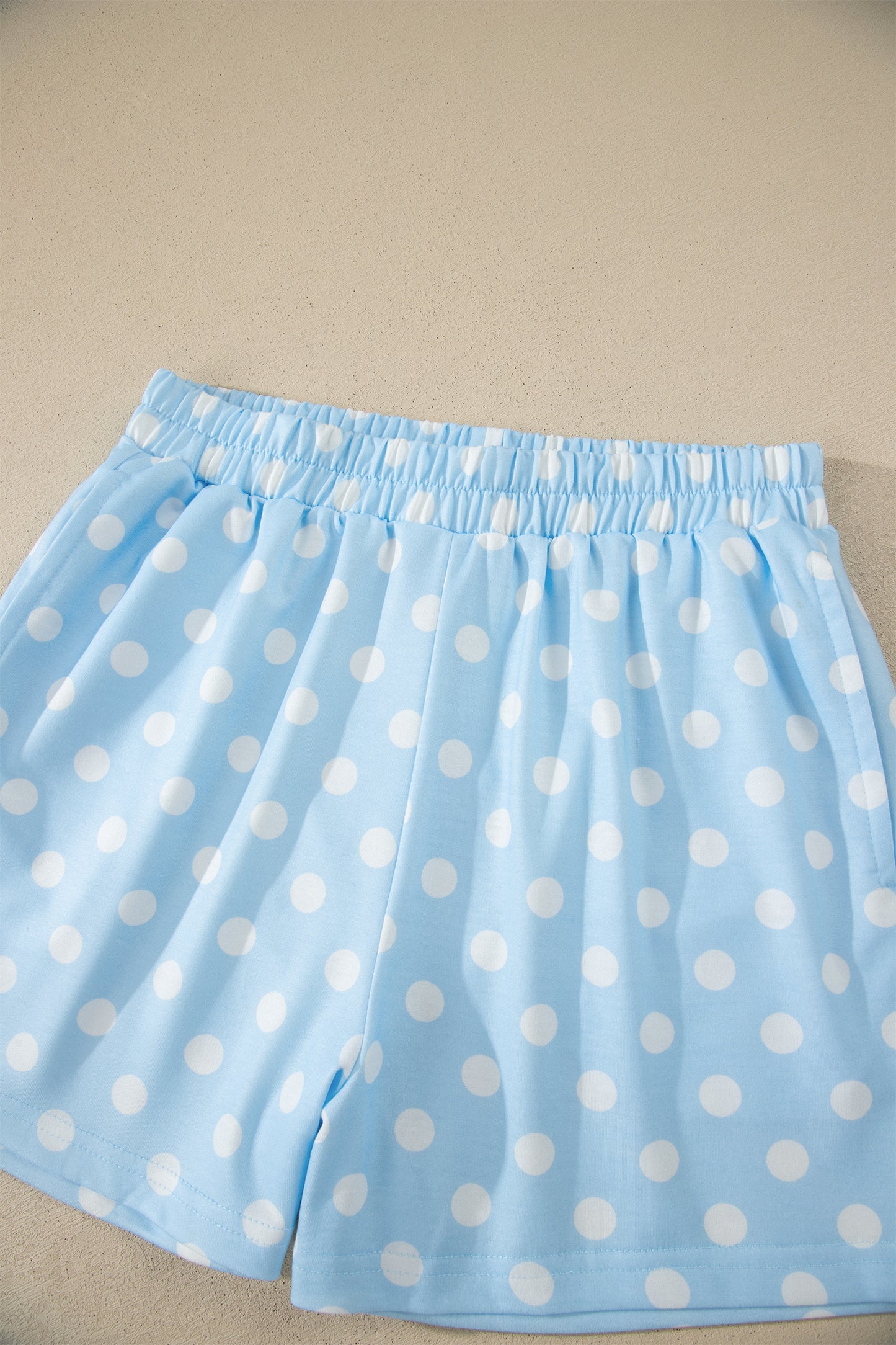 Pink Polka Dot Print Color Block Trim Mock Neck Short Set