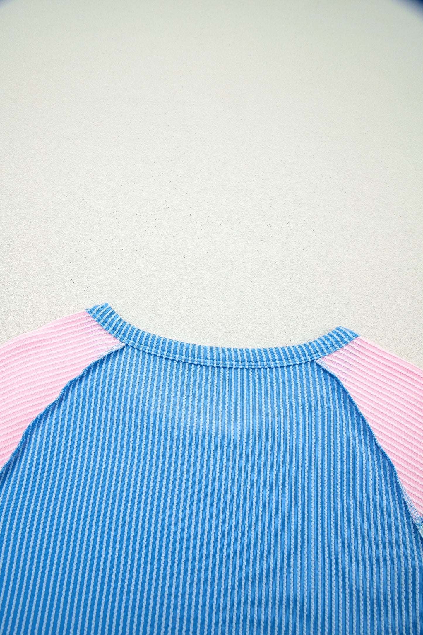 Twisted Ribbed Color Block Patchwork Henley Short Sleeve T Shirt