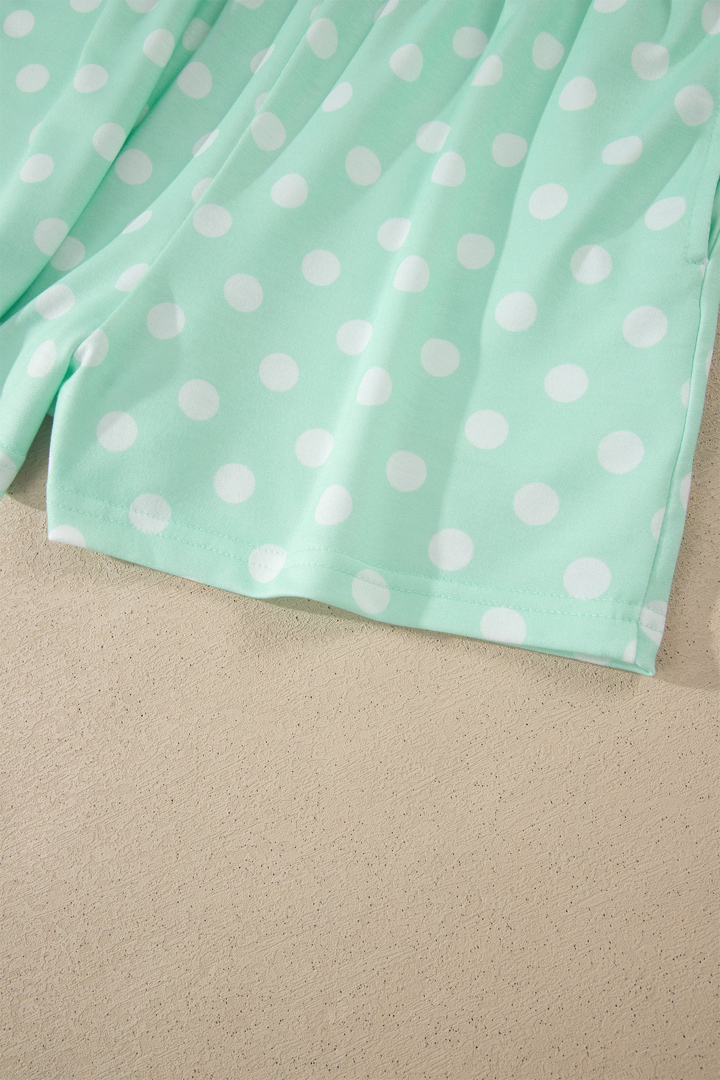 Pink Polka Dot Print Color Block Trim Mock Neck Short Set