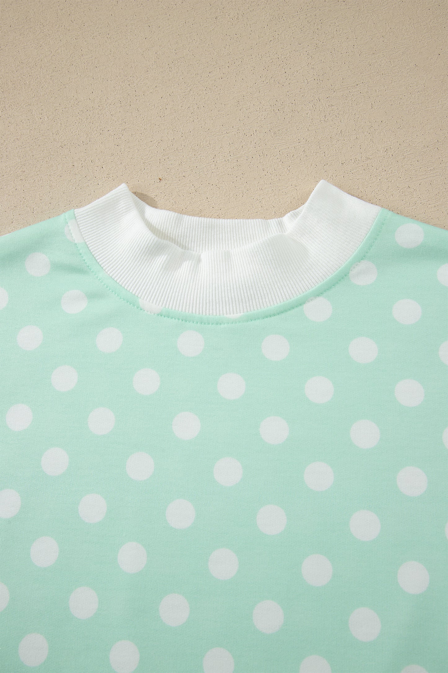 Pink Polka Dot Print Color Block Trim Mock Neck Short Set