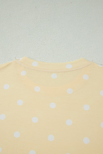Black Exposed Seam Detail Polka Dot Loose Tee Drawstring Shorts Set