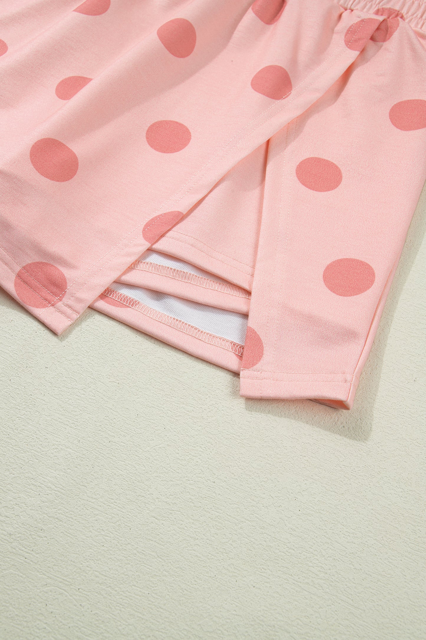 Sky Blue Ribbed Trim Polka Dot Print Tank Split Mini Skort 2pcs Set