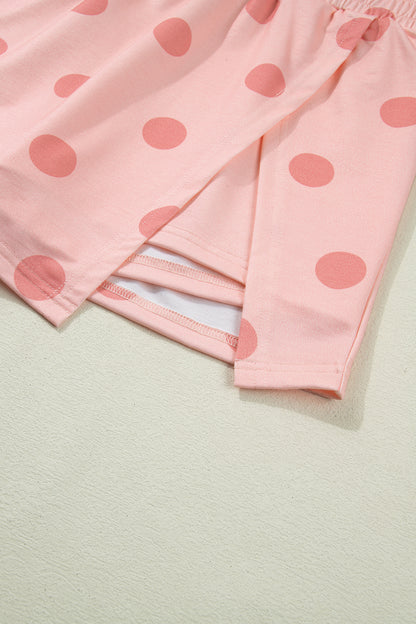 Sky Blue Ribbed Trim Polka Dot Print Tank Split Mini Skort 2pcs Set